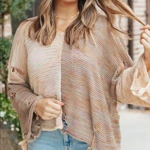 Distressed lightweight POL top. Oversized small